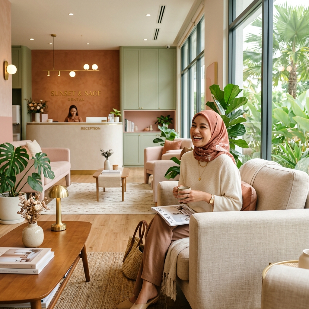 Malaysian patient smiling in modern dental clinic
